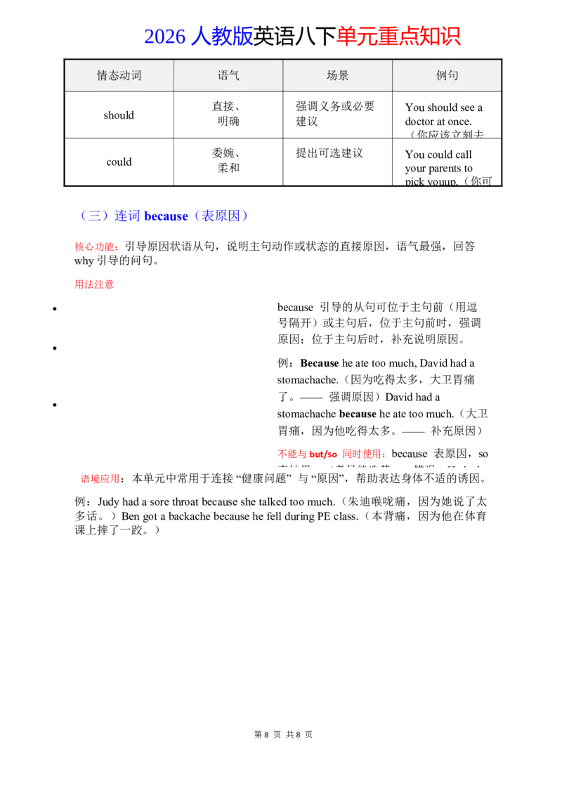 2026春人教版英语八下单元重点知识Unit2_初中英语新版_最新人教版英语八年级下册_2026春新人教版八下（更新中）_15单元重点知识讲解