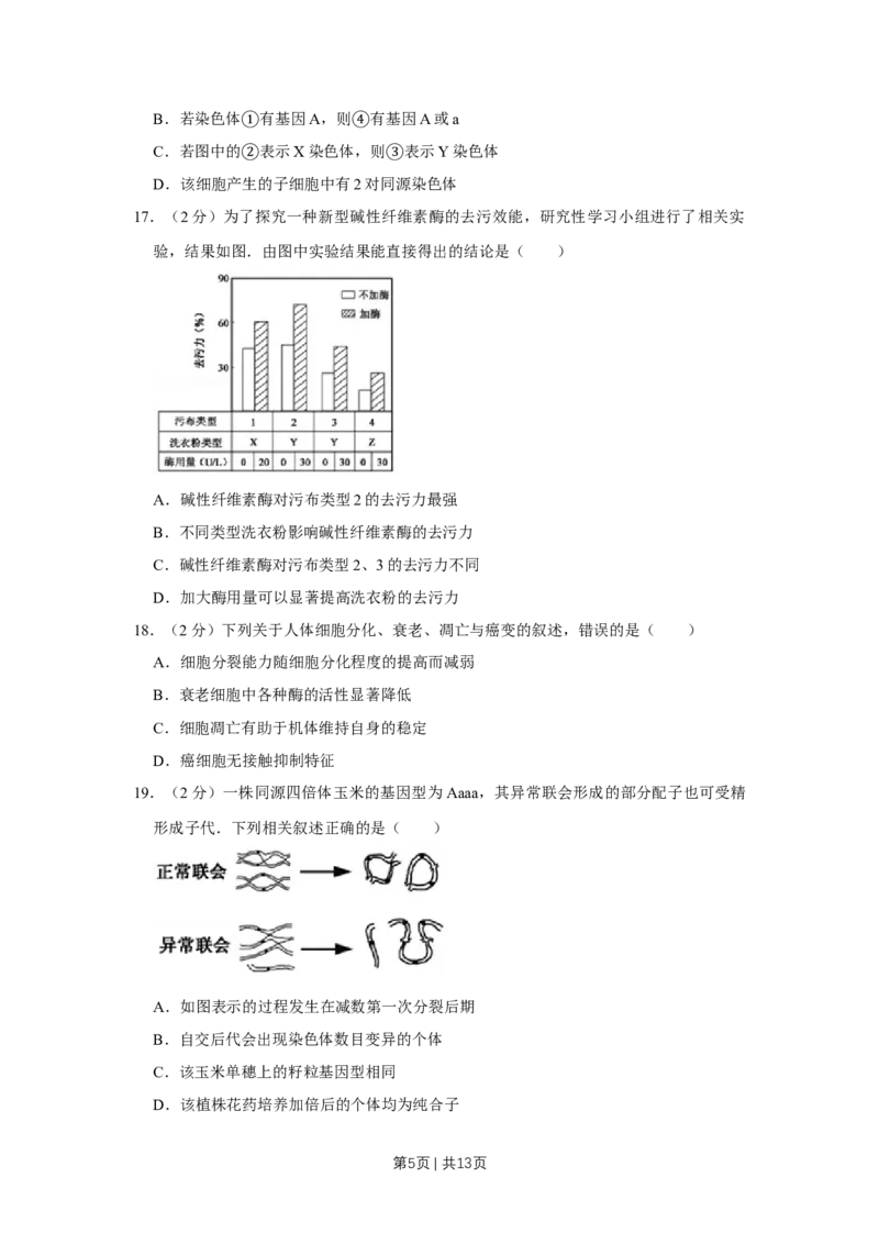 2017年高考生物试卷（江苏）（空白卷）_生物历年高考真题_新&middot;Word版2008-2025&middot;高考生物真题_生物（按年份分类）2008-2025_2017&middot;高考生物真题