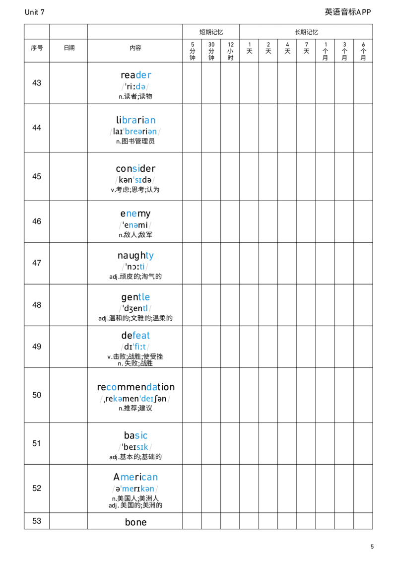 2026春人教版英语八下Unit7艾宾浩斯记忆_初中英语新版_最新人教版英语八年级下册_2026春新人教版八下（更新中）_04单词背诵默写8个表（全）