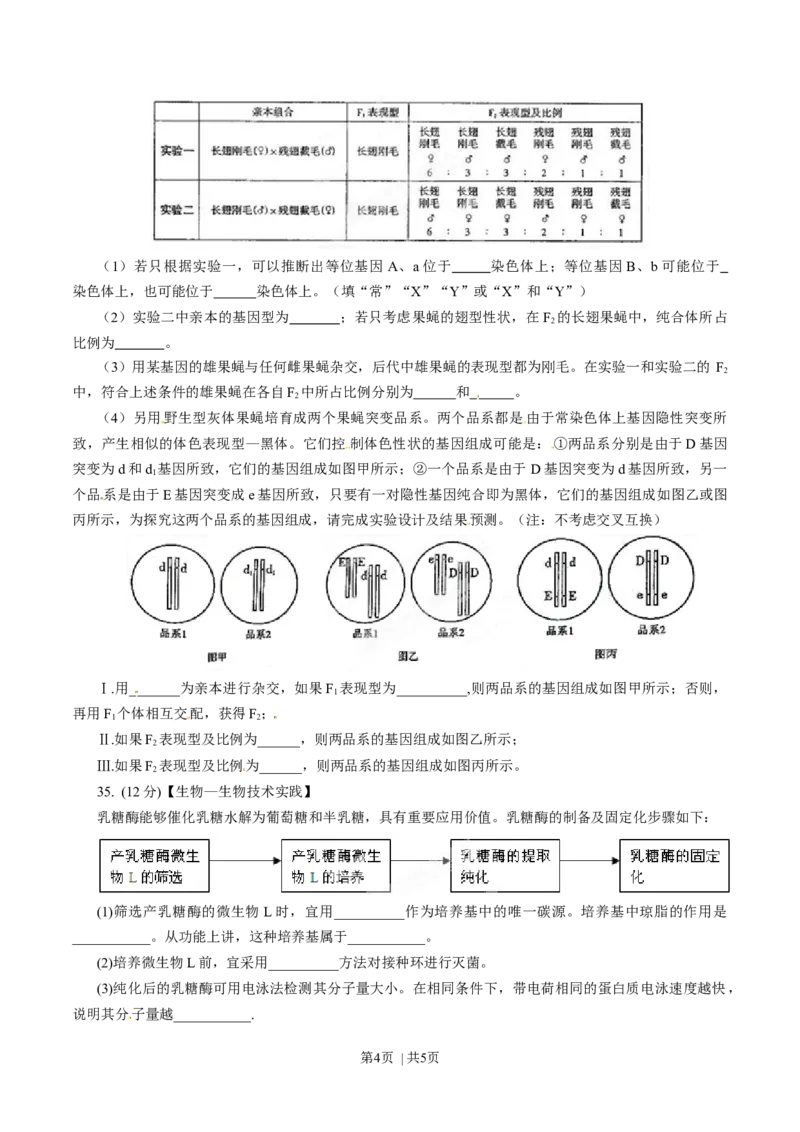 2015年高考生物试卷（山东）（空白卷）_生物历年高考真题_新&middot;Word版2008-2025&middot;高考生物真题_生物（按年份分类）2008-2025_2015&middot;高考生物真题