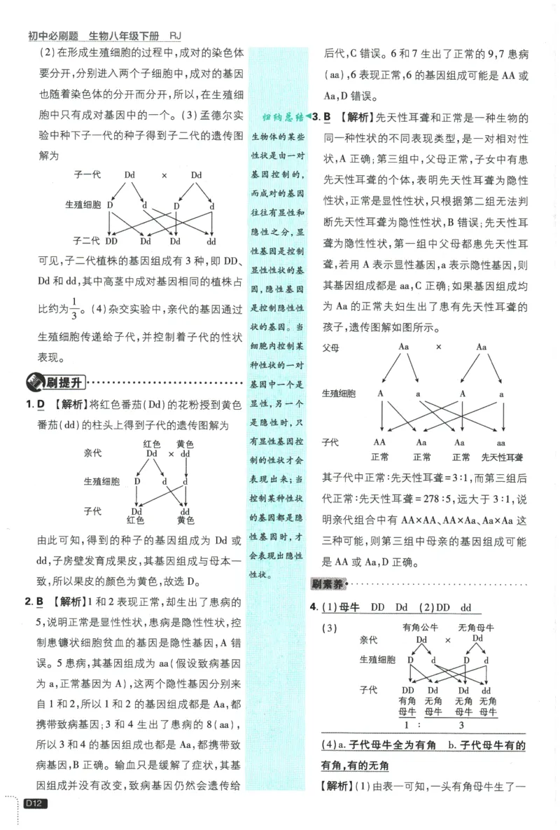 2026春《初中必刷题》生物RJ8下批注式详答与详析_2026春《初中必刷题》生物RJ8下