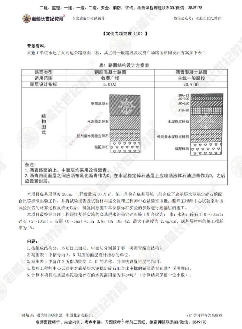 00--题目（合订版）_2026年一级建造师_2026年一建公路_2025年一建公路SVIP_04-冲刺串讲✿考点强化✿小灶集训_40-公路《案例专项班》老船长JQ推荐_讲义