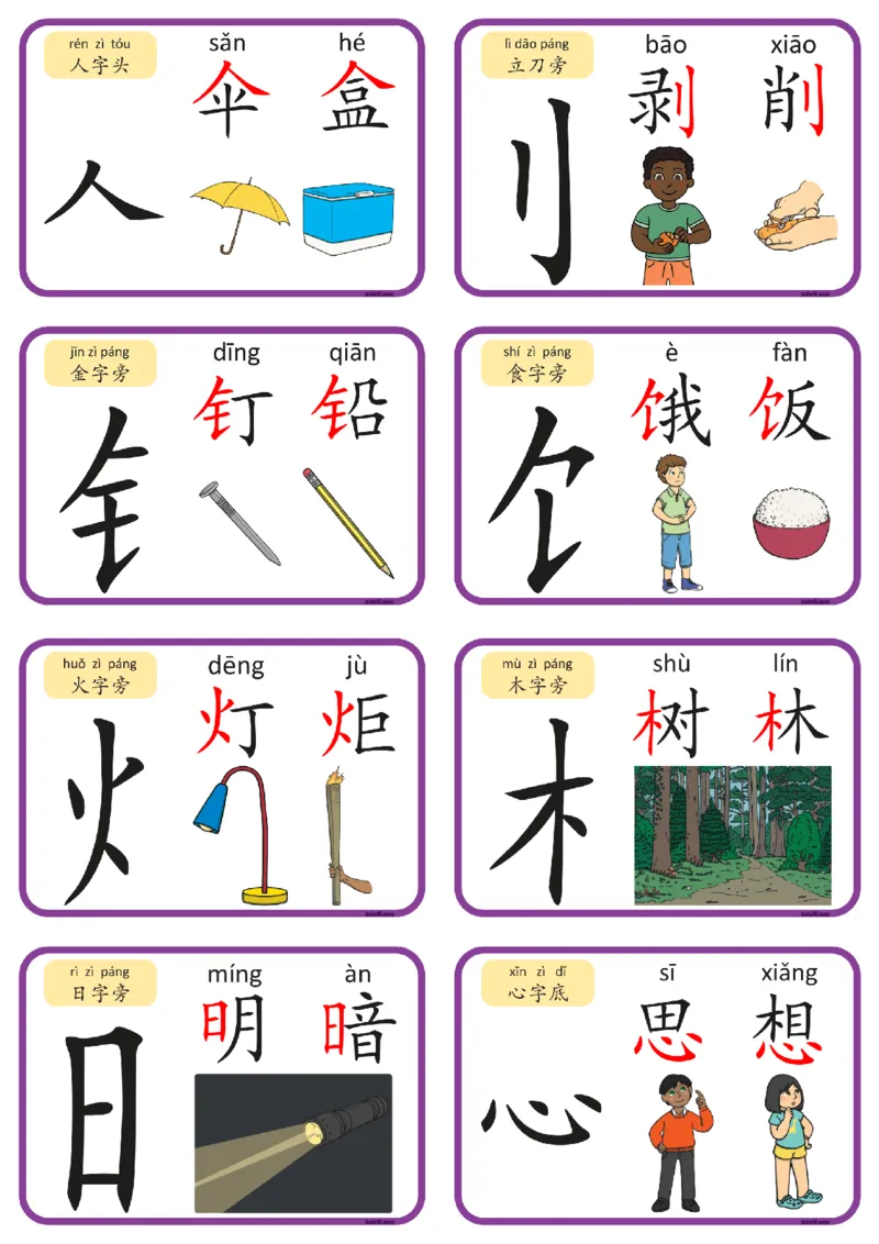 2_认识部首和偏旁闪卡_幼小语数英专项资料_幼小语文专项