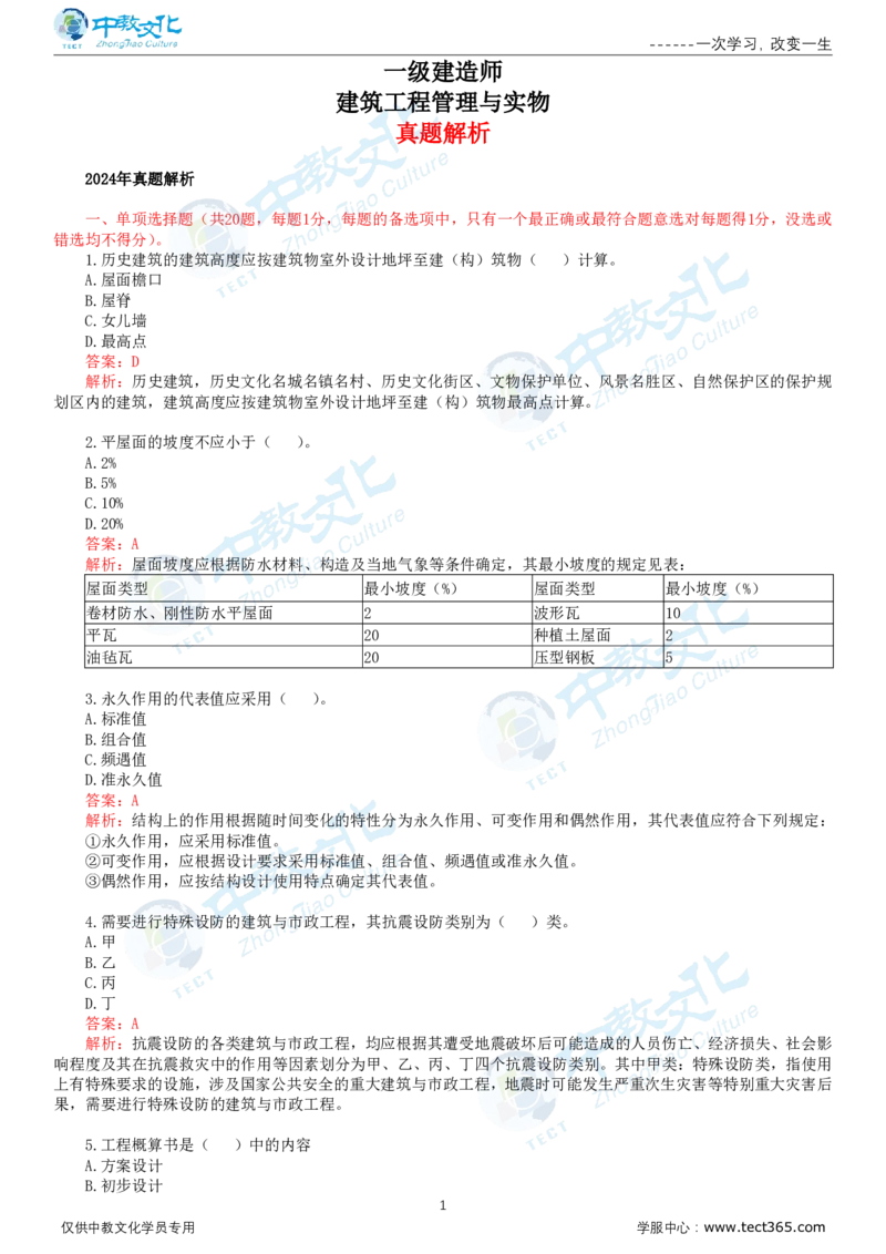 06.一建建筑-2024年真题解析-讲义_2026年一级建造师_2026年一建建筑_2025年一建建筑SVIP_03-习题精析✿实战特训✿模考通关_24-建筑《真题解析班》名师ZJ_课程讲义