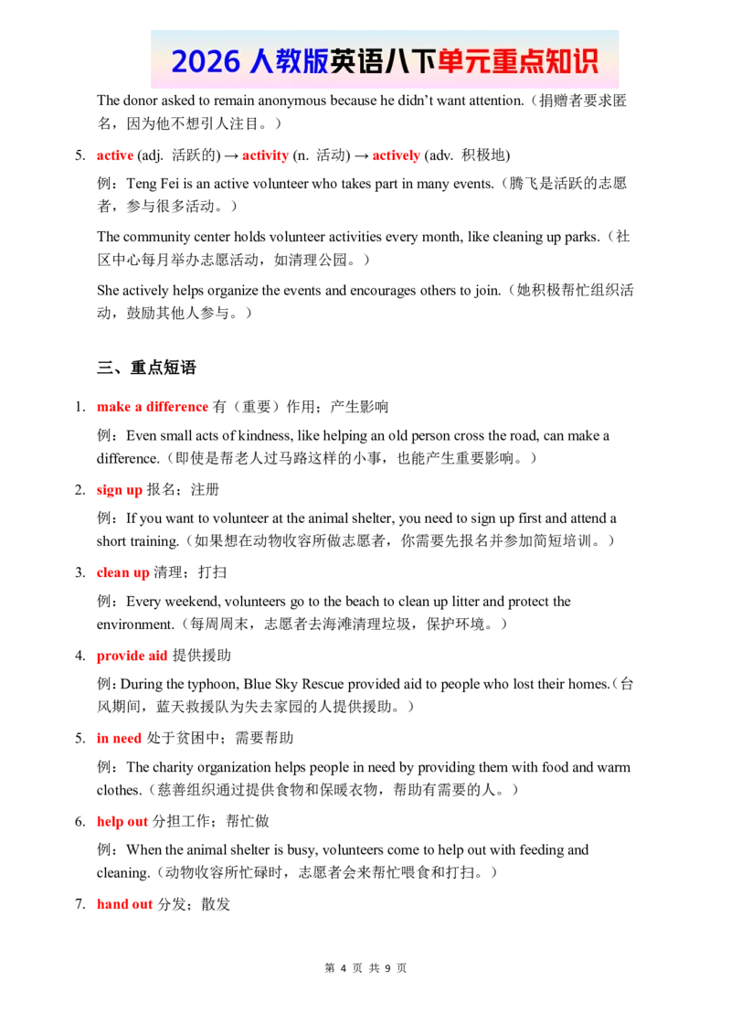 2026春人教版英语八下单元重点知识Unit8_初中英语新版_最新人教版英语八年级下册_2026春新人教版八下（更新中）_15单元重点知识讲解