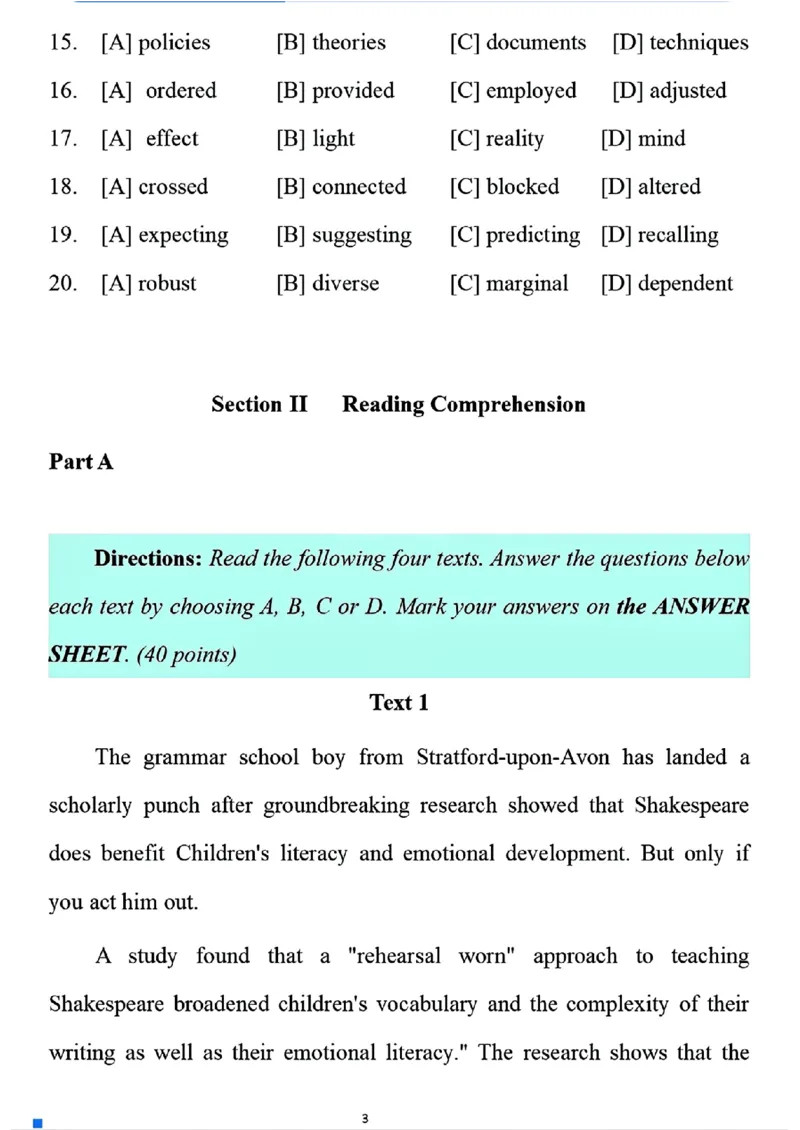 2025考研英语一真题及答案【完整版】