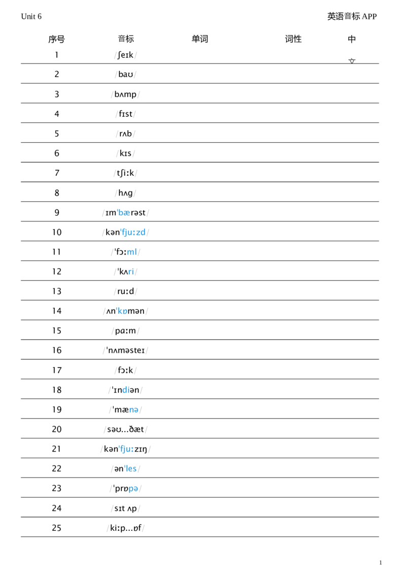 2026春人教版英语八下Unit6看音标默单词_初中英语新版_最新人教版英语八年级下册_2026春新人教版八下（更新中）_04单词背诵默写8个表（全）
