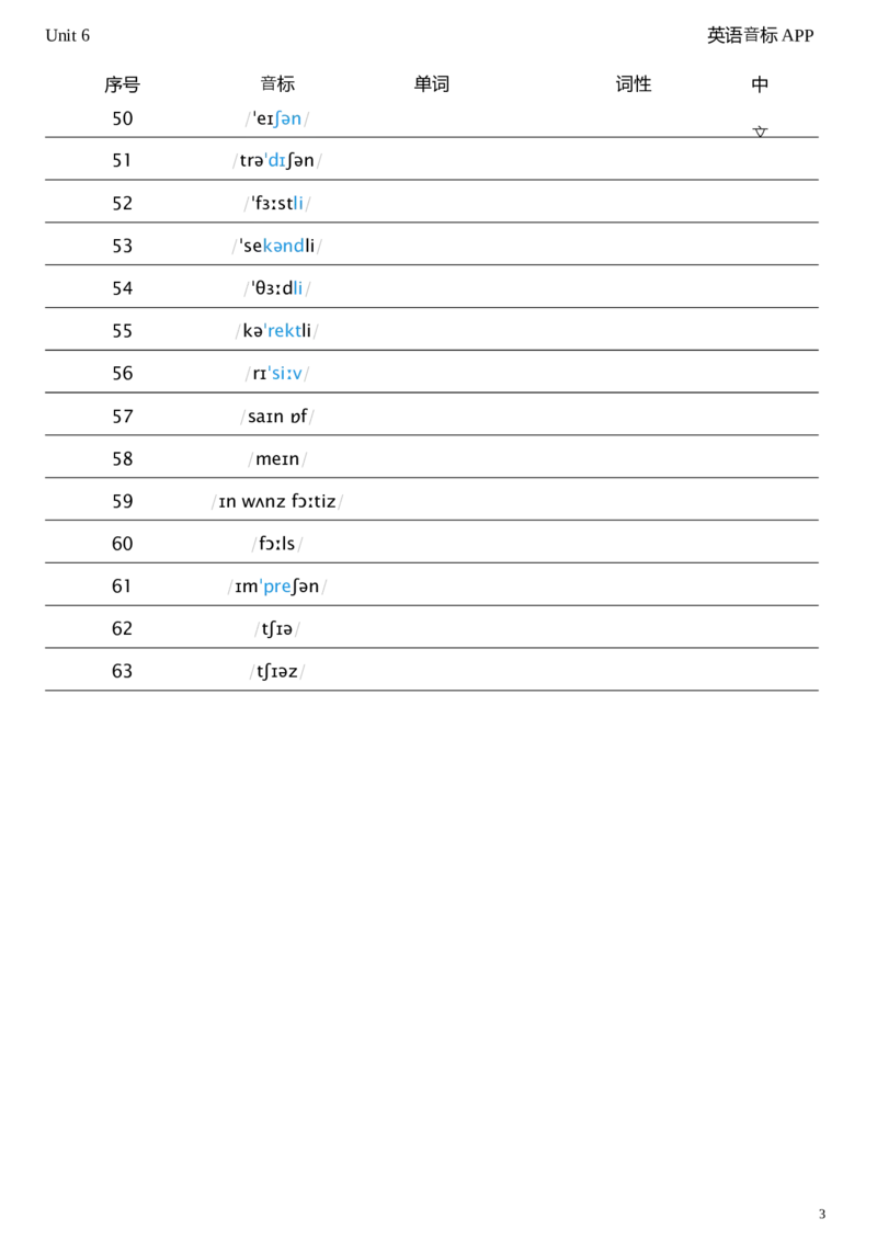2026春人教版英语八下Unit6看音标默单词_初中英语新版_最新人教版英语八年级下册_2026春新人教版八下（更新中）_04单词背诵默写8个表（全）