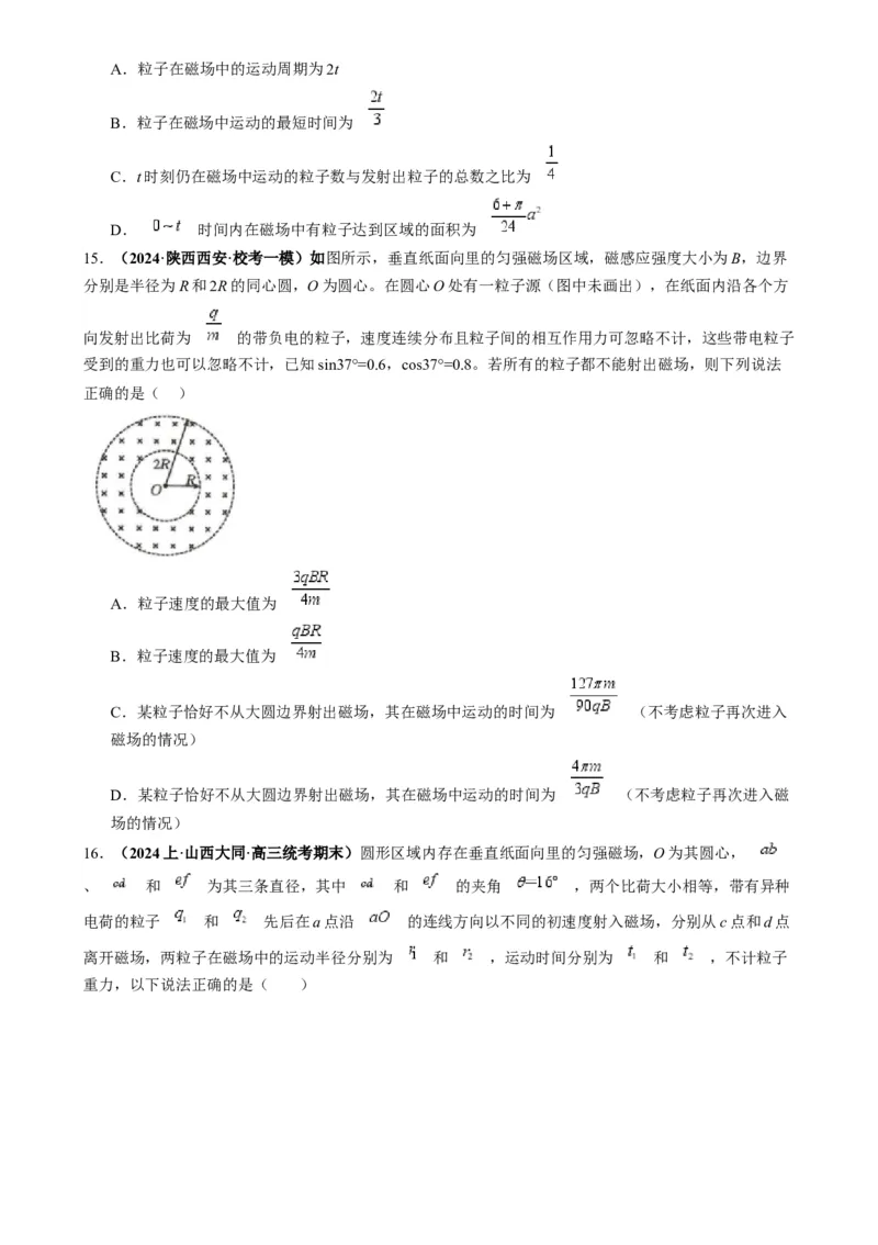 专题12磁偏转模型中的关键几何条件（原卷版）_2025高中物理模型方法技巧高三复习专题练习讲义_高考物理热点模型