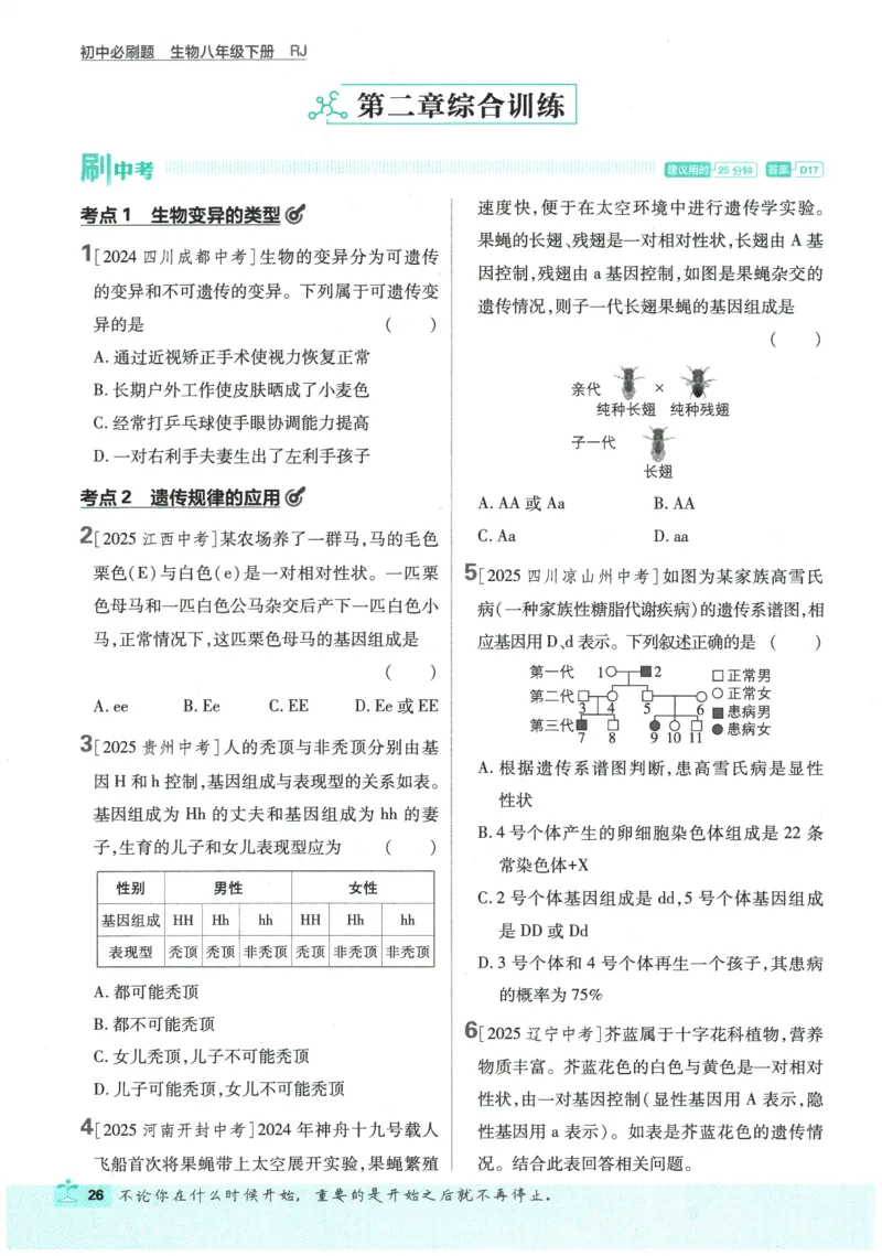 2026春《初中必刷题》生物RJ8下_2026春《初中必刷题》生物RJ8下