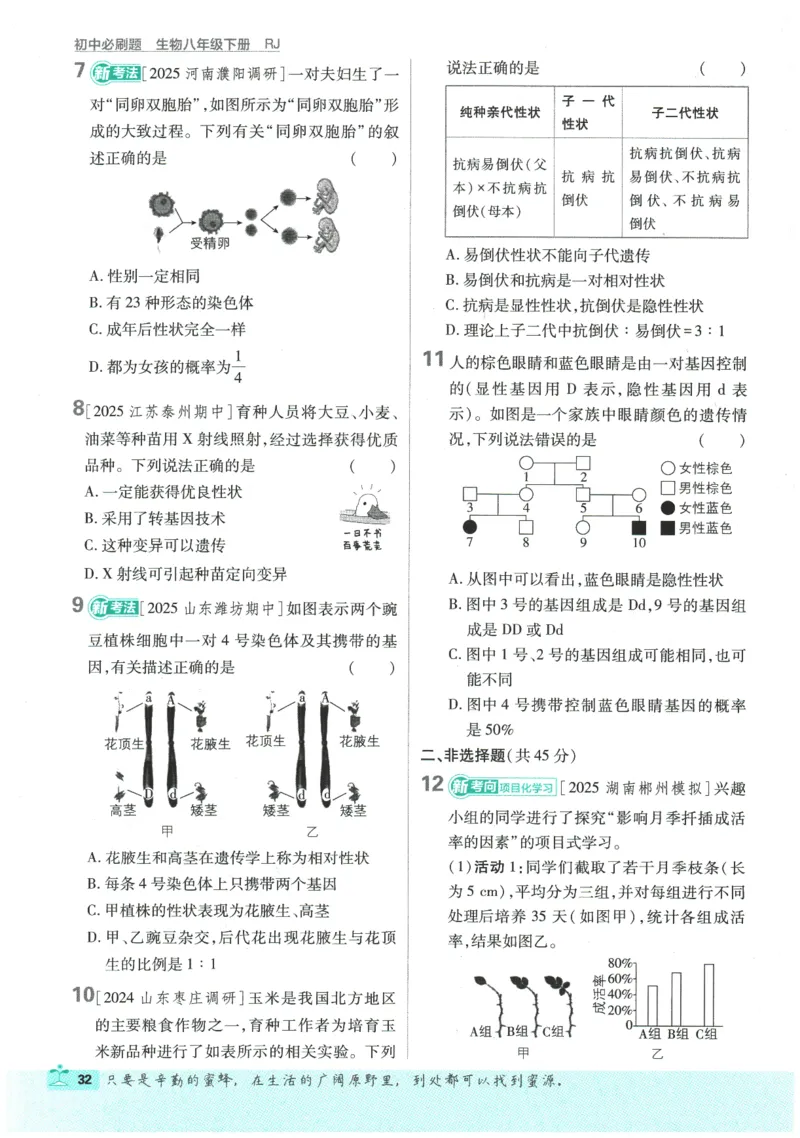 2026春《初中必刷题》生物RJ8下_2026春《初中必刷题》生物RJ8下