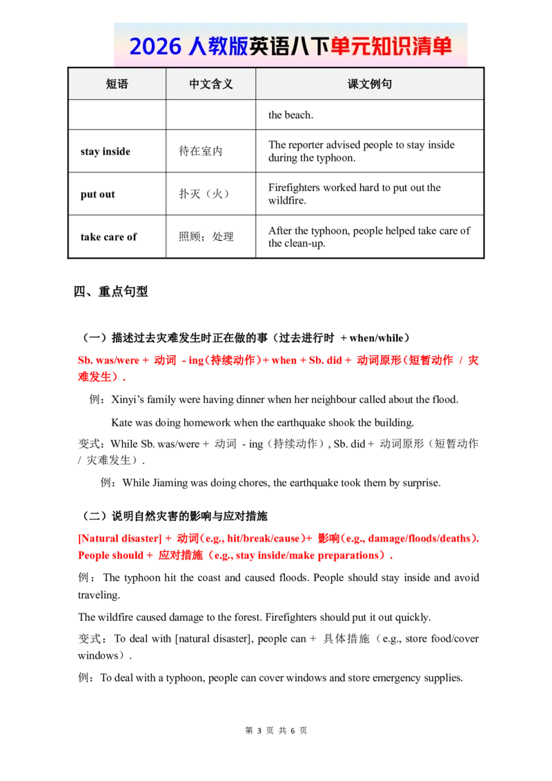 2026春人教版英语八下单元知识清单Unit5_初中英语新版_最新人教版英语八年级下册_2026春新人教版八下（更新中）_19知识清单U1-U6