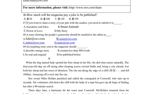 2015年高考英语试卷（陕西）（空白卷）_英语历年高考真题_新&middot;Word版2008-2025&middot;高考英语真题_英语（按年份分类）2008-2025_2015&middot;高考英语真题