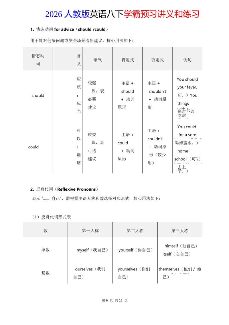2026人教英语八下讲义和练习Unit2_初中英语新版_最新人教版英语八年级下册_2026春新人教版八下（更新中）_16讲义与同步练习带答案U1-U3
