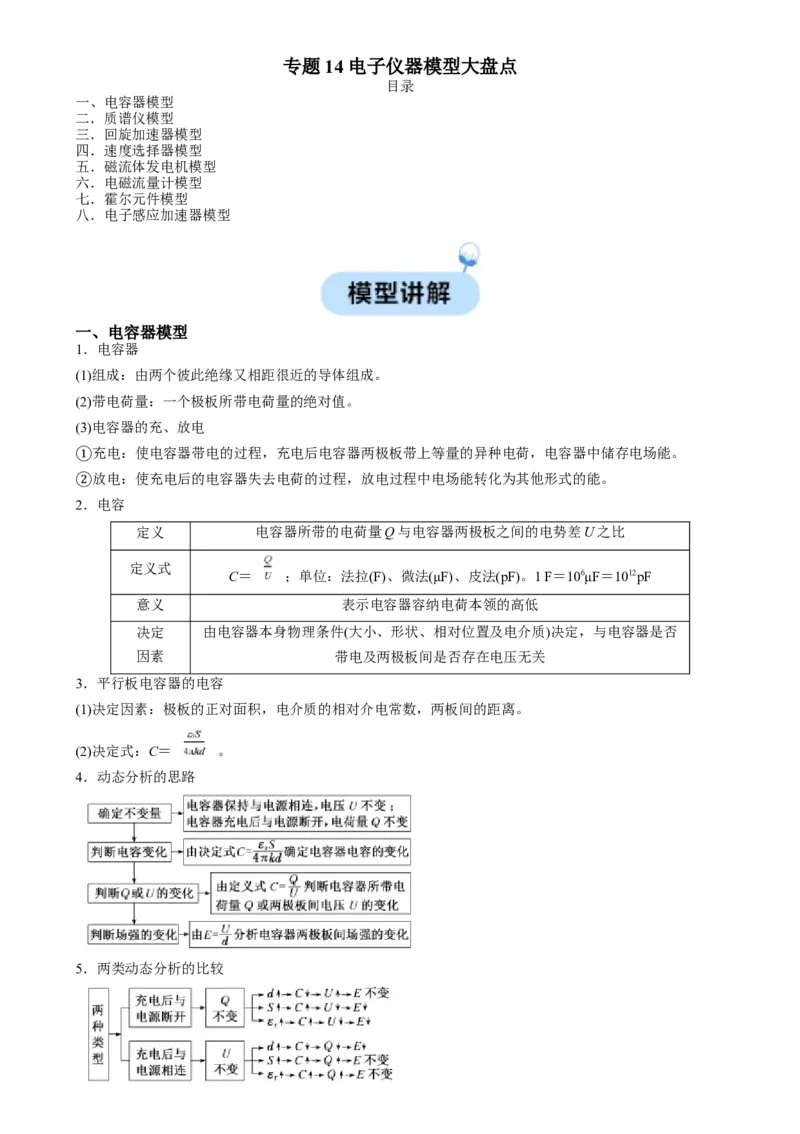 专题14电子仪器模型大盘点（原卷版）_2025高中物理模型方法技巧高三复习专题练习讲义_高考物理热点模型