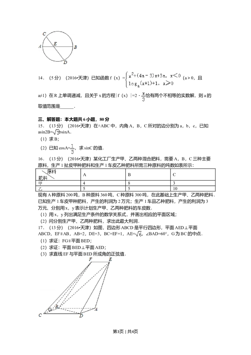 2016年高考数学试卷（文）（天津）（空白卷）_历年高考真题合集_数学历年高考真题_新&middot;Word版2008-2025&middot;高考数学真题_数学（按年份分类）2008-2025_2016&middot;高考数学真题