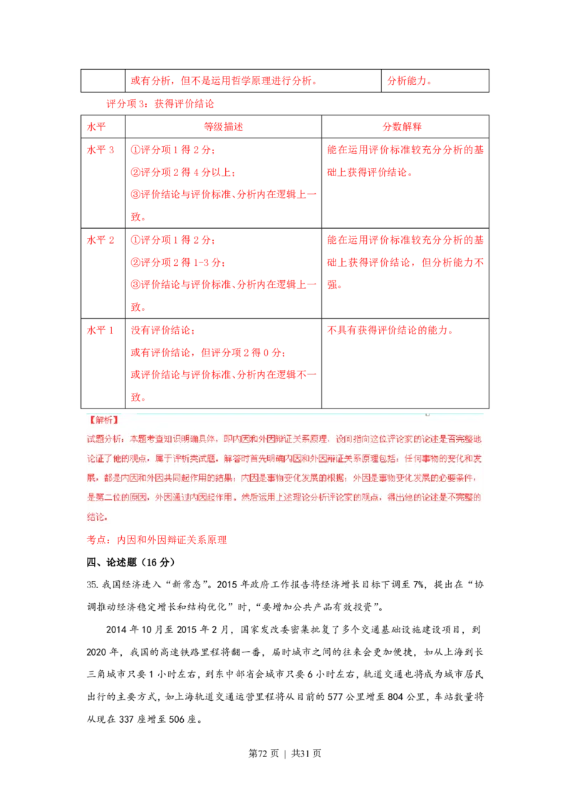 2015年高考政治试卷（上海）（解析）_政治历年高考真题_新&middot;PDF版2008-2025&middot;高考政治真题_政治（按省份分类）2008-2025_2008-2017&middot;（上海）政治高考真题