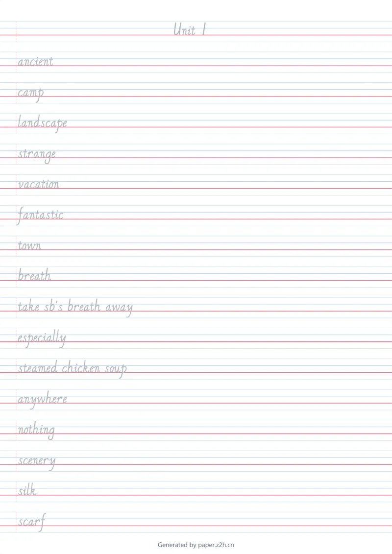 2025秋人教版八年级上册英语U1意大利字帖_初中英语新版_最新人教版英语八年级上册_新版_初中英语8上新更新第三套可选择_10单词默写+字帖_字帖