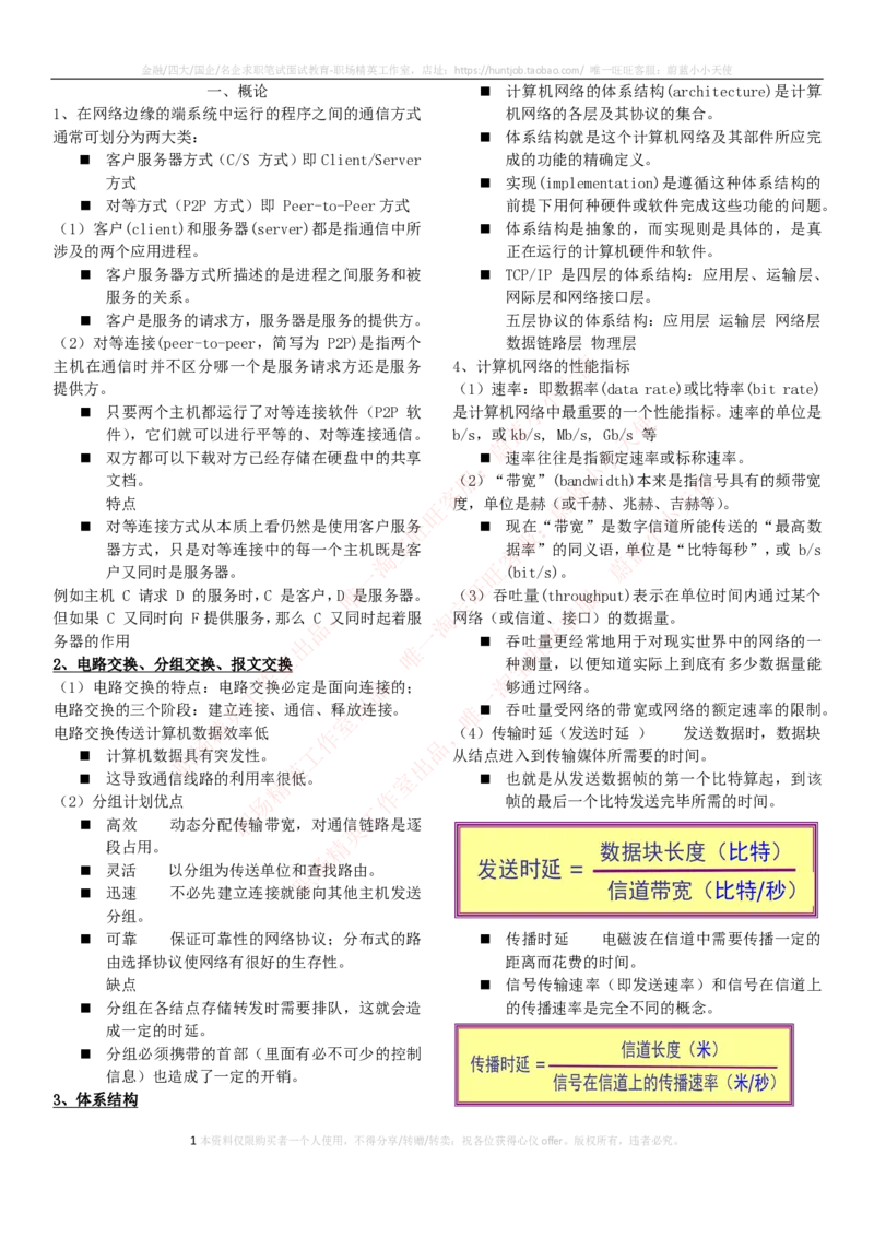 通信类-计算机网络知识点总结_2025春招题库汇总_国企题库_中国烟草_3Yancao笔试专业完整知识点（仅需看本专业）_3.14通信类