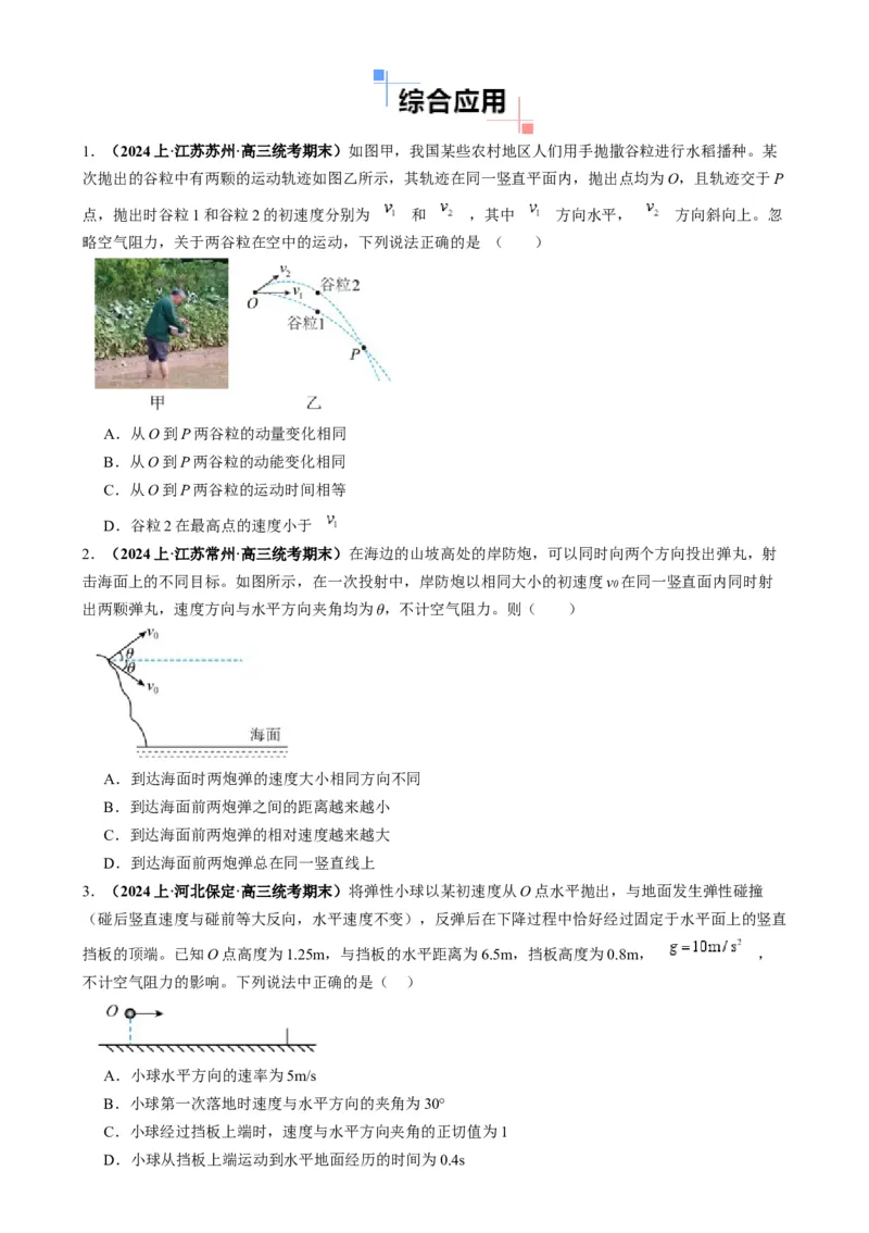 专题05抛体模型的运动学问题与功能动量（原卷版）_2025高中物理模型方法技巧高三复习专题练习讲义_高考物理热点模型