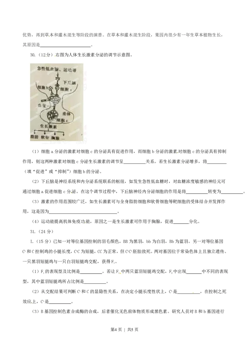 2015年高考生物试卷（安徽）（空白卷）_生物历年高考真题_新&middot;PDF版2008-2025&middot;高考生物真题_生物（按年份分类）2008-2025_2015&middot;高考生物真题