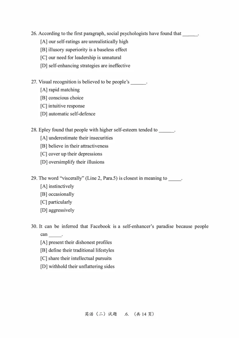 2014年考研英语二真题（可复制搜索查词）(1)_❤️2.2010-2024年考研英语二真题及解析_01、真题部分