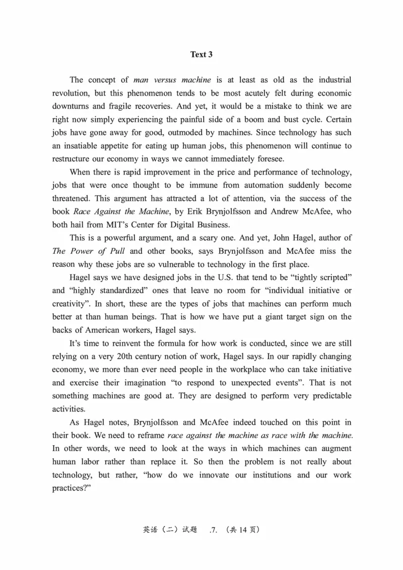 2014年考研英语二真题（可复制搜索查词）(1)_❤️2.2010-2024年考研英语二真题及解析_01、真题部分