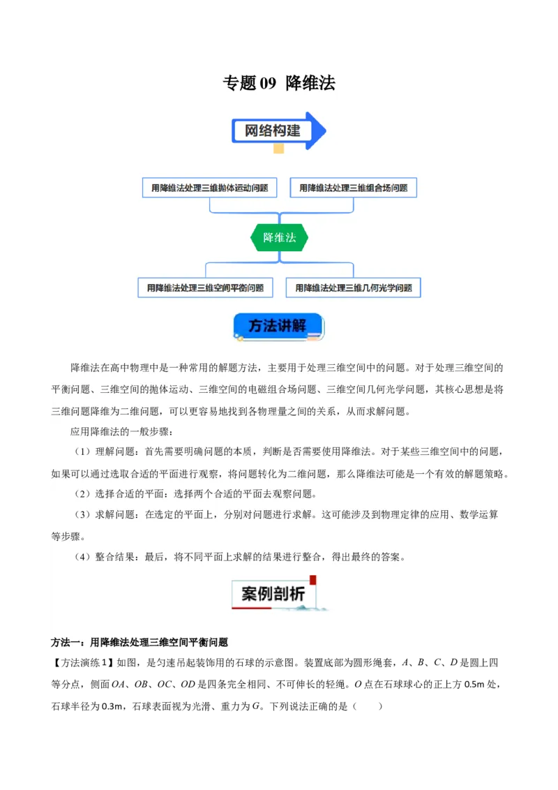 专题09降维法（原卷版）_2025高中物理模型方法技巧高三复习专题练习讲义_高考物理备考方法