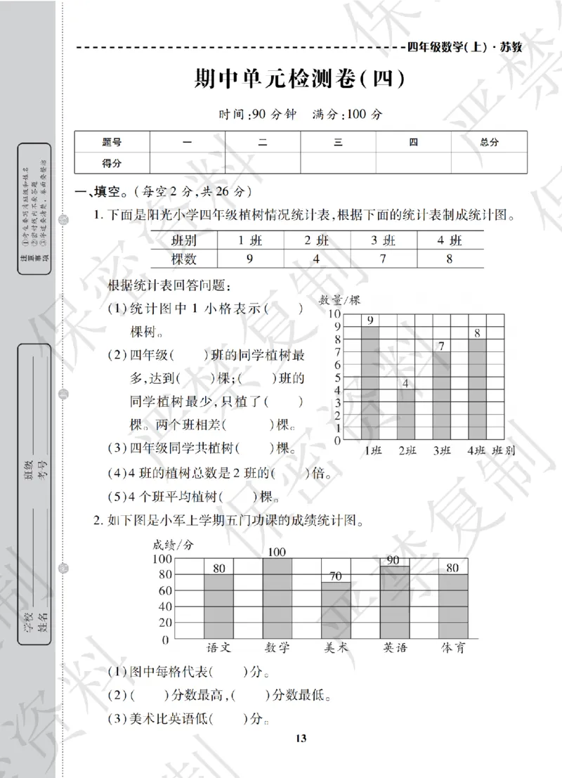 A+题优名卷期中-S4数上_扫描版_语数英1-6年级期中试卷电子版A+题优名卷_数学-苏教版