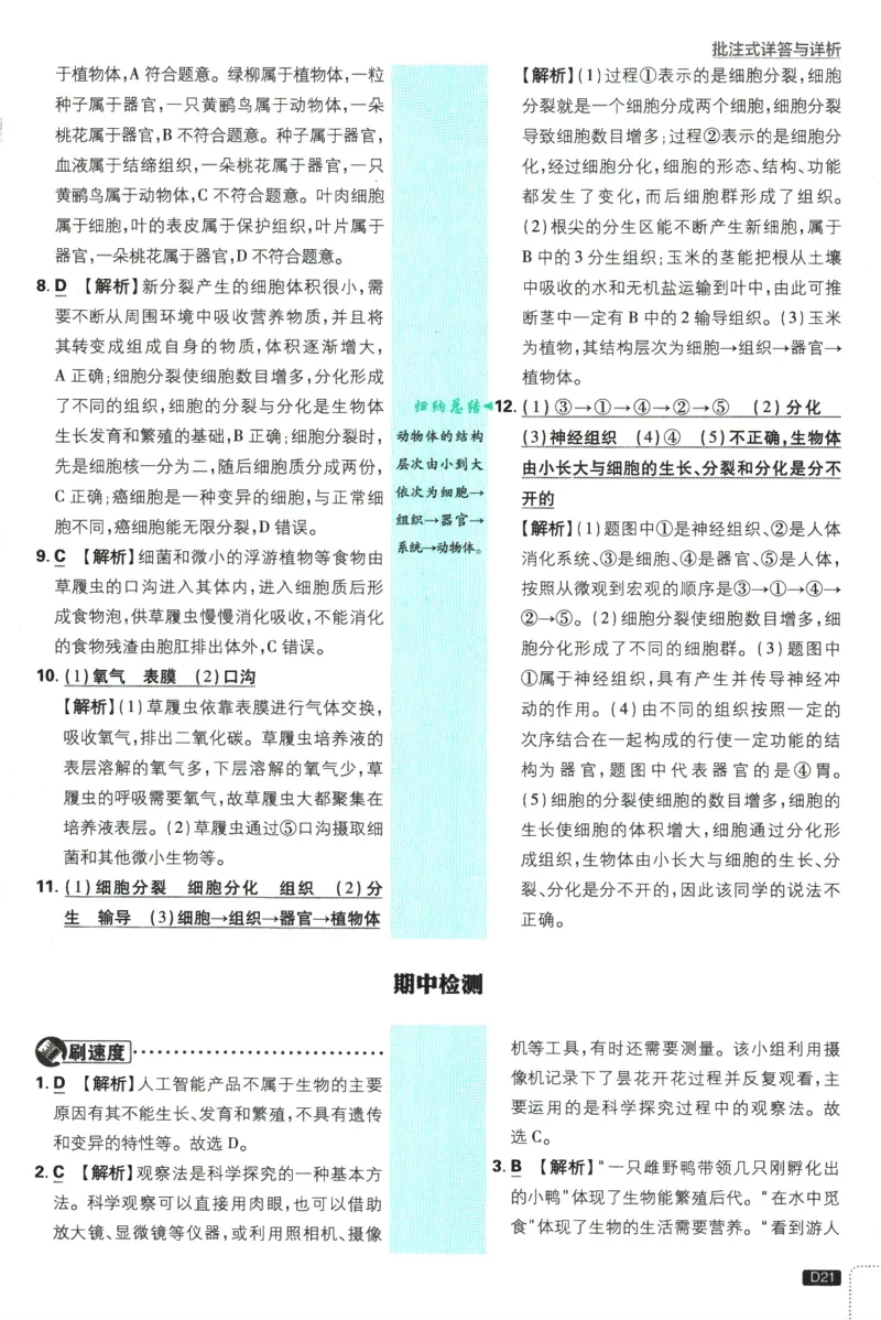 2026版《初中必刷题》生物RJ7上批注式详答与详析_A007初中必刷合集2_A039初中必刷题合集_7上_2026版《初中必刷题》生物RJ7上