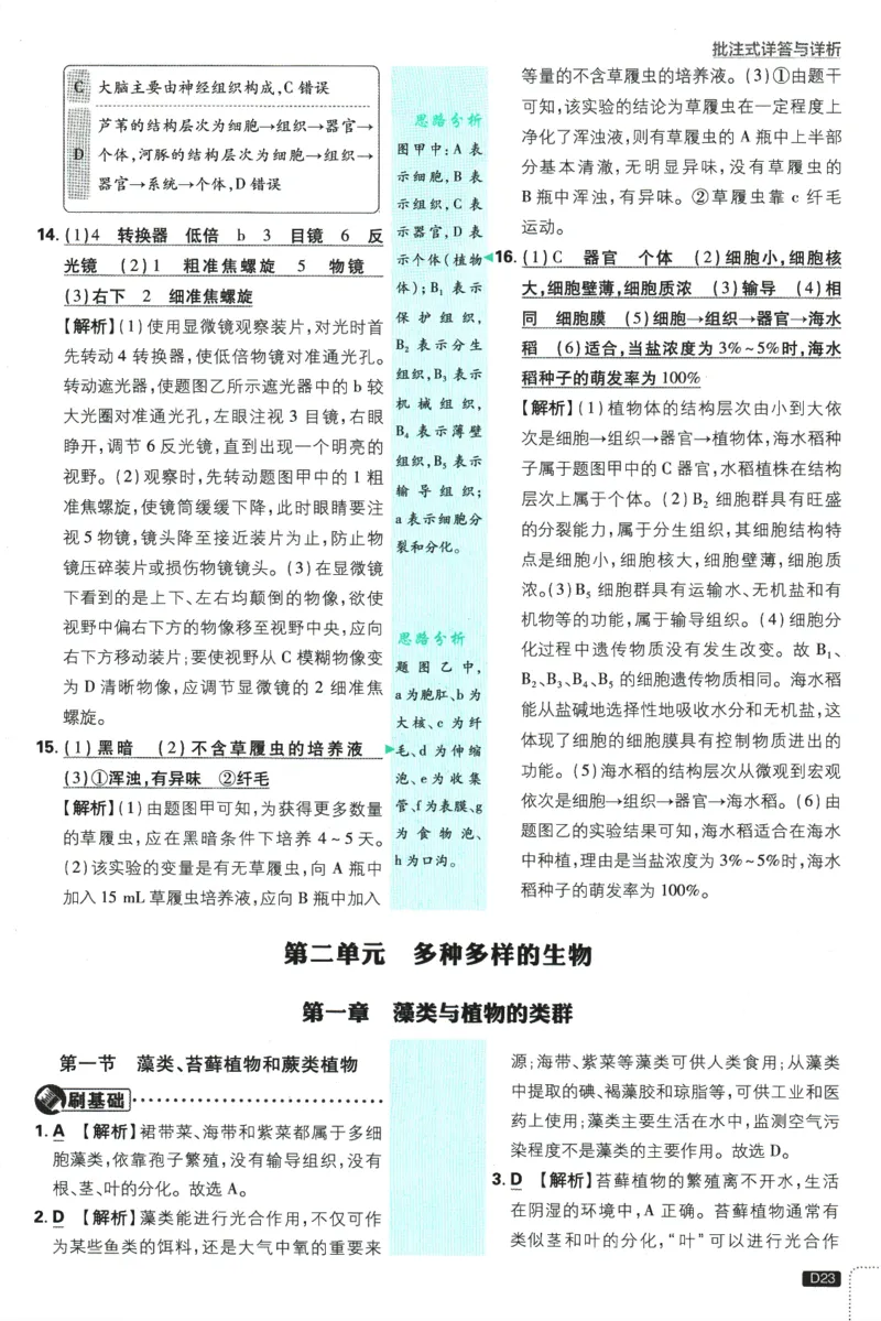 2026版《初中必刷题》生物RJ7上批注式详答与详析_A007初中必刷合集2_A039初中必刷题合集_7上_2026版《初中必刷题》生物RJ7上