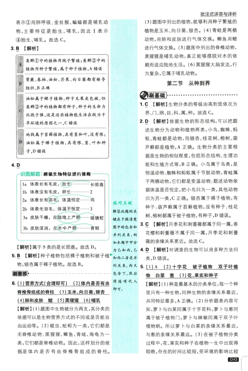 2026版《初中必刷题》生物RJ7上批注式详答与详析_A007初中必刷合集2_A039初中必刷题合集_7上_2026版《初中必刷题》生物RJ7上