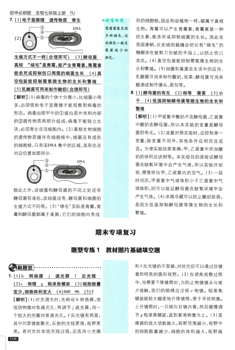 2026版《初中必刷题》生物RJ7上批注式详答与详析_A007初中必刷合集2_A039初中必刷题合集_7上_2026版《初中必刷题》生物RJ7上