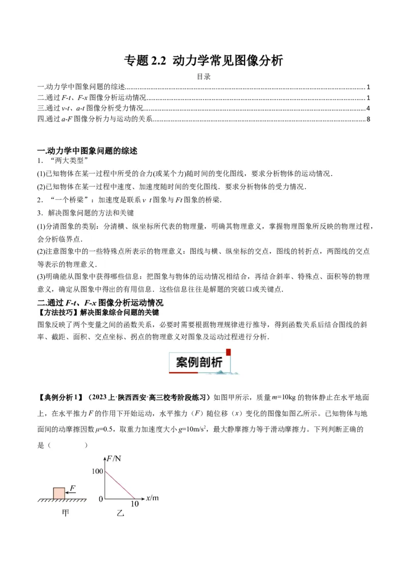 专题02动力学常见图像分析（原卷版）_2025高中物理模型方法技巧高三复习专题练习讲义_高考物理图像与方法