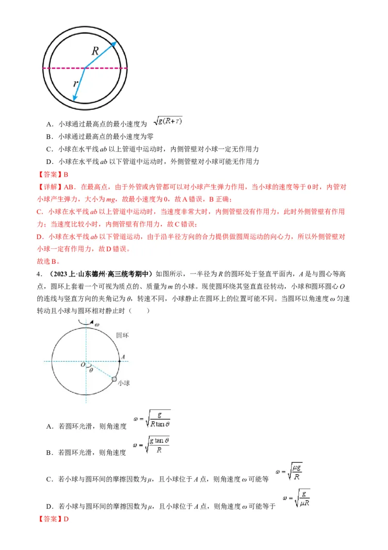 专题06圆周运动模型中临界问题和功与能（解析版）_2025高中物理模型方法技巧高三复习专题练习讲义_高考物理热点模型