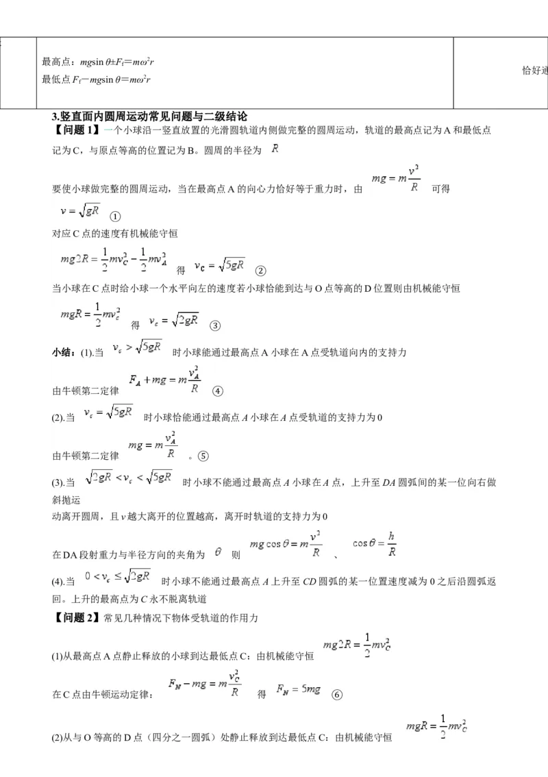 专题06圆周运动模型中临界问题和功与能（解析版）_2025高中物理模型方法技巧高三复习专题练习讲义_高考物理热点模型