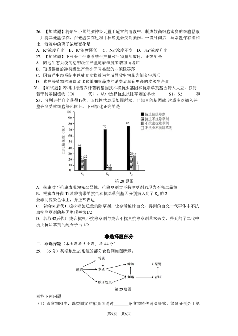 2017年高考生物试卷（浙江）（4月）（空白卷）_生物历年高考真题_新&middot;PDF版2008-2025&middot;高考生物真题_生物（按省份分类）2008-2025_2008-2025&middot;（浙江）生物高考真题