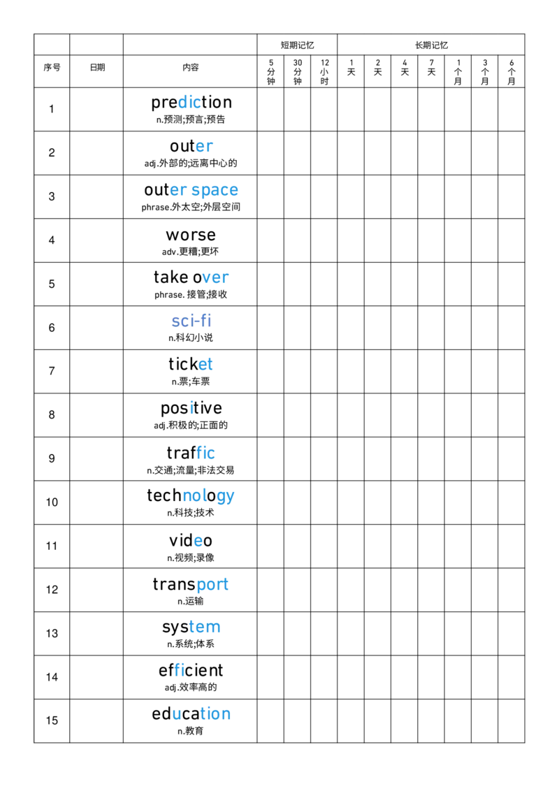 2025秋人教版八年级上册英语U7艾宾浩斯记忆表单词默写_初中英语新版_最新人教版英语八年级上册_新版_初中英语8上新更新第三套可选择_10单词默写+字帖_单词表
