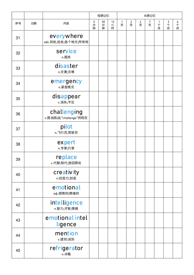 2025秋人教版八年级上册英语U7艾宾浩斯记忆表单词默写_初中英语新版_最新人教版英语八年级上册_新版_初中英语8上新更新第三套可选择_10单词默写+字帖_单词表