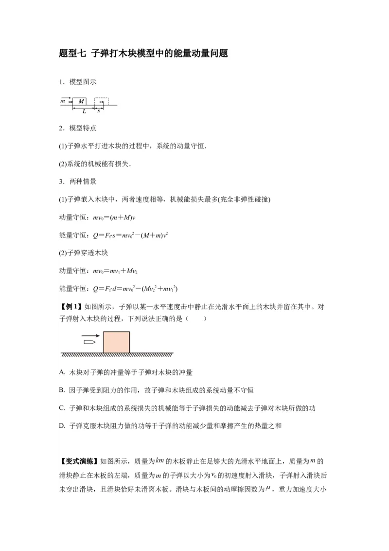 专题16动量能量在各类模型中的应用（原卷版）_2025高中物理模型方法技巧高三复习专题练习讲义_新版高考物理模型与方法