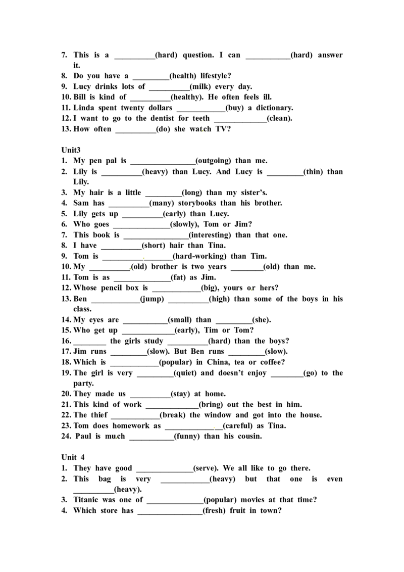 11.八年级上学期期末复习用所给单词的正确形式填空Unit1-10（无答案）_初中英语新版_最新人教版英语八年级上册_老版（含有参考价值）