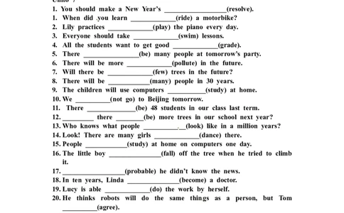 11.八年级上学期期末复习用所给单词的正确形式填空Unit1-10（无答案）_初中英语新版_最新人教版英语八年级上册_老版（含有参考价值）