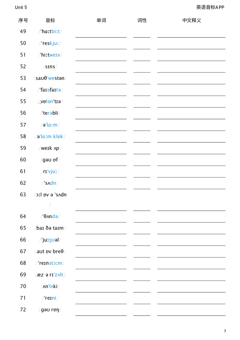 2026春人教版英语八下Unit5看音标默单词_初中英语新版_最新人教版英语八年级下册_2026春新人教版八下（更新中）_04单词背诵默写8个表（全）