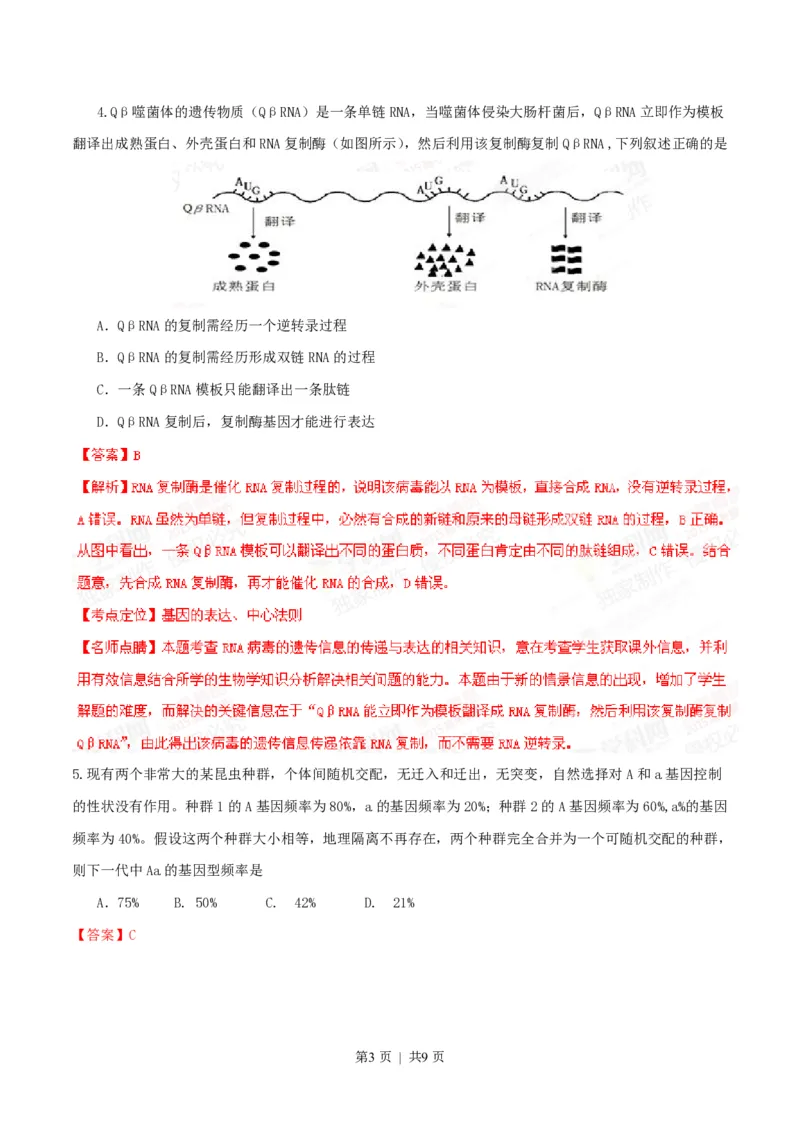 2015年高考生物试卷（安徽）（解析卷）_生物历年高考真题_新&middot;PDF版2008-2025&middot;高考生物真题_生物（按省份分类）2008-2025_2012-2025&middot;（安徽）生物高考真题