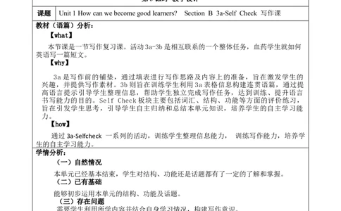 SectionB(3a-SelfCheck)大单元教学+课时设计Unit1Howcanwebecomegoodlearners_初中英语新版_最新人教版英语九年级全册_新更新初中英语9全_01课件+教案