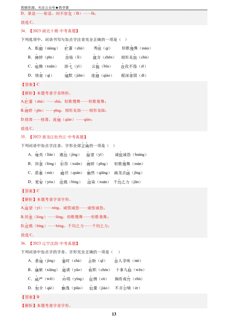 专题01字音字形(解析版)_2023-2025《3年中考1年模拟真题分类汇编》语文