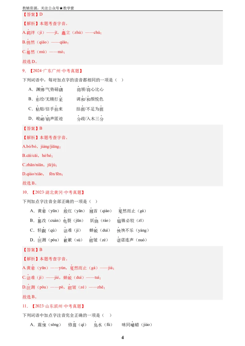专题01字音字形(解析版)_2023-2025《3年中考1年模拟真题分类汇编》语文