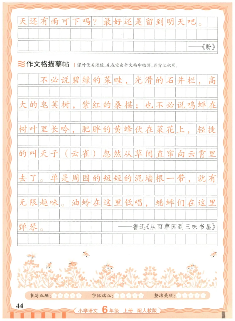 25秋王朝霞活页同步字帖-6年级上_25秋《王朝霞语文活页同步字帖》1-6上