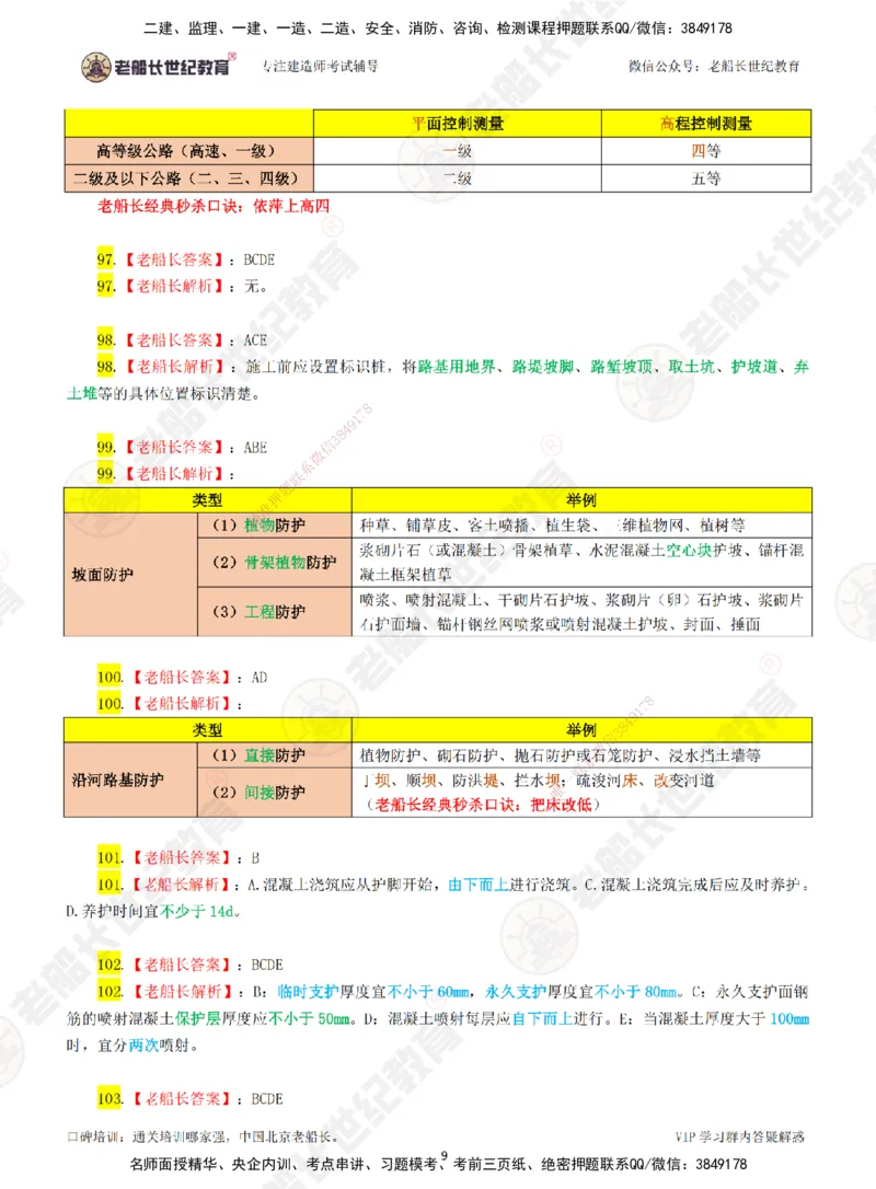 02老船长一建公路&mdash;&mdash;点题强化直播02-答案_2026年一级建造师_2026年一建公路_2025年一建公路SVIP_04-冲刺串讲✿考点强化✿小灶集训_21-公路《点题强化班》老船长JQ推荐_讲义