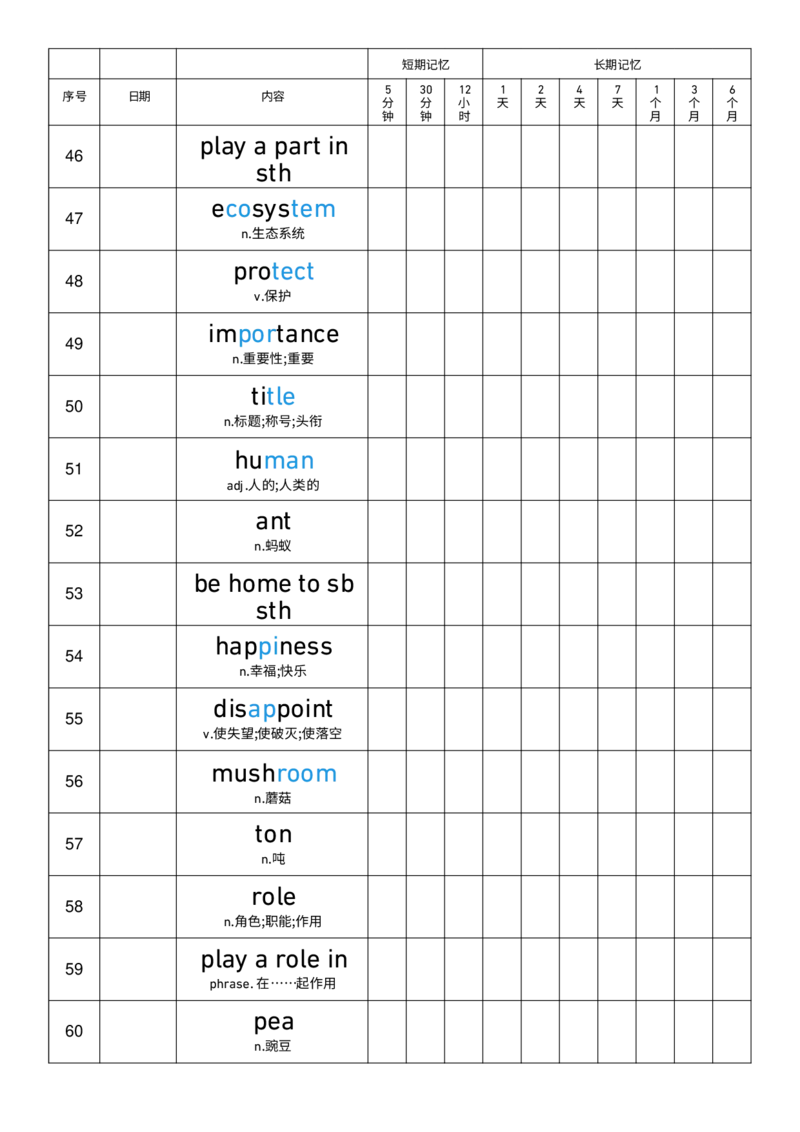 2025秋人教版八年级上册英语U4艾宾浩斯记忆表单词默写_初中英语新版_最新人教版英语八年级上册_新版_初中英语8上新更新第三套可选择_10单词默写+字帖_单词表
